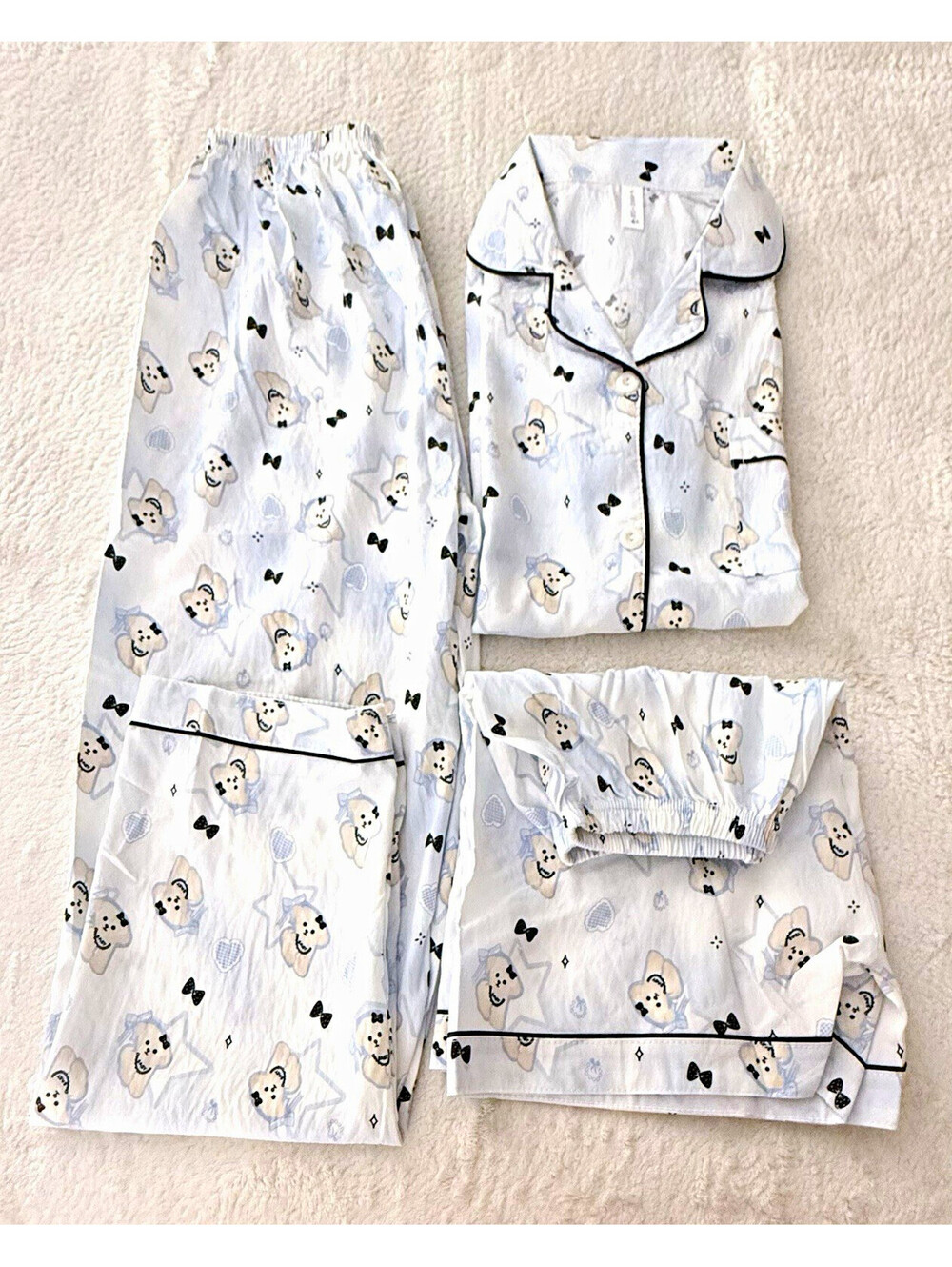 Fashion 4D Women’s 3-Piece Pajama Set Teddy Bear Light Blue Size L NWOT